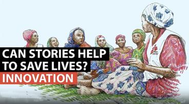  An image with the text, "Can stories help to save lives? Innovation"