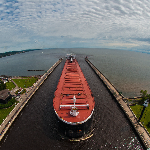 Ship entering the Duluth Harbor