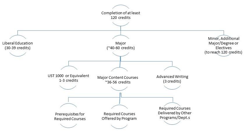Diagram outlining the components of a degree at the University of Minnesota Duluth