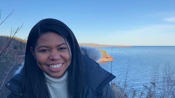 Jayna Brown with Lake Superior in the background