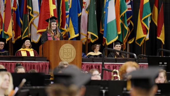 Gavrielle Gunther speaking at commencement