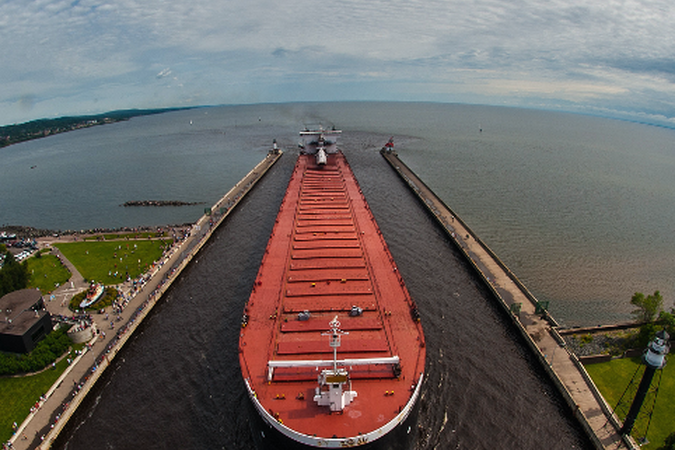 Ship entering the Duluth Harbor