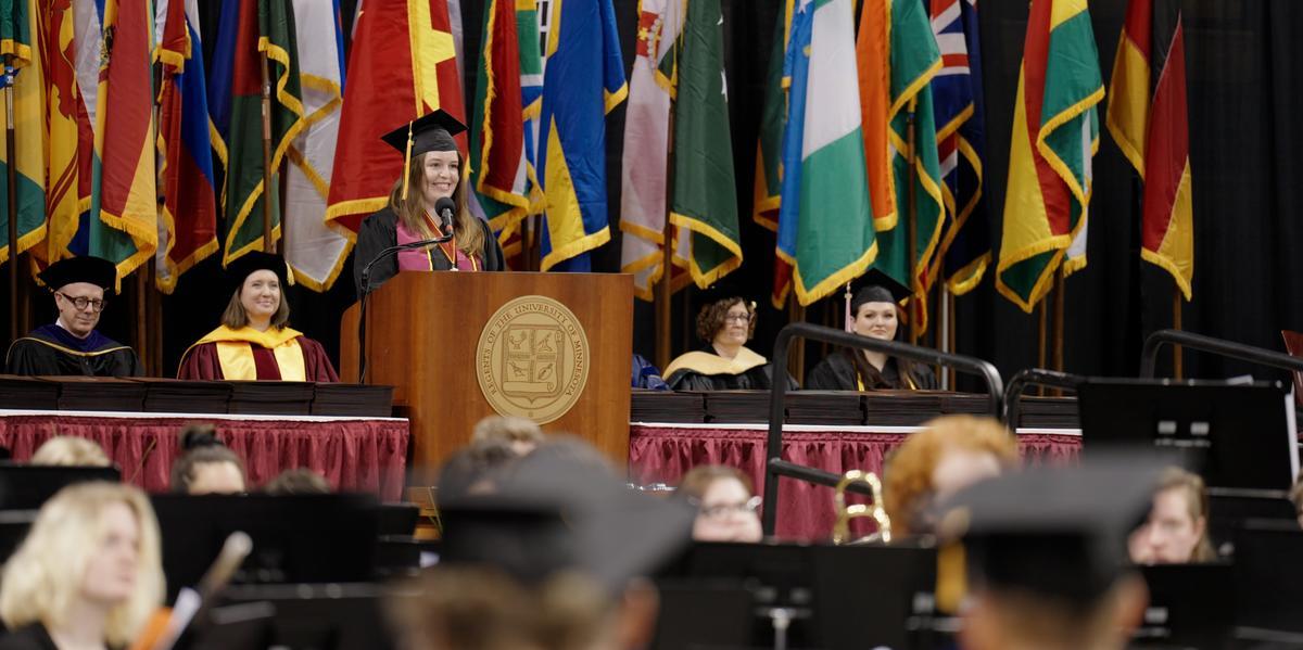 Gavrielle Gunther speaking at commencement