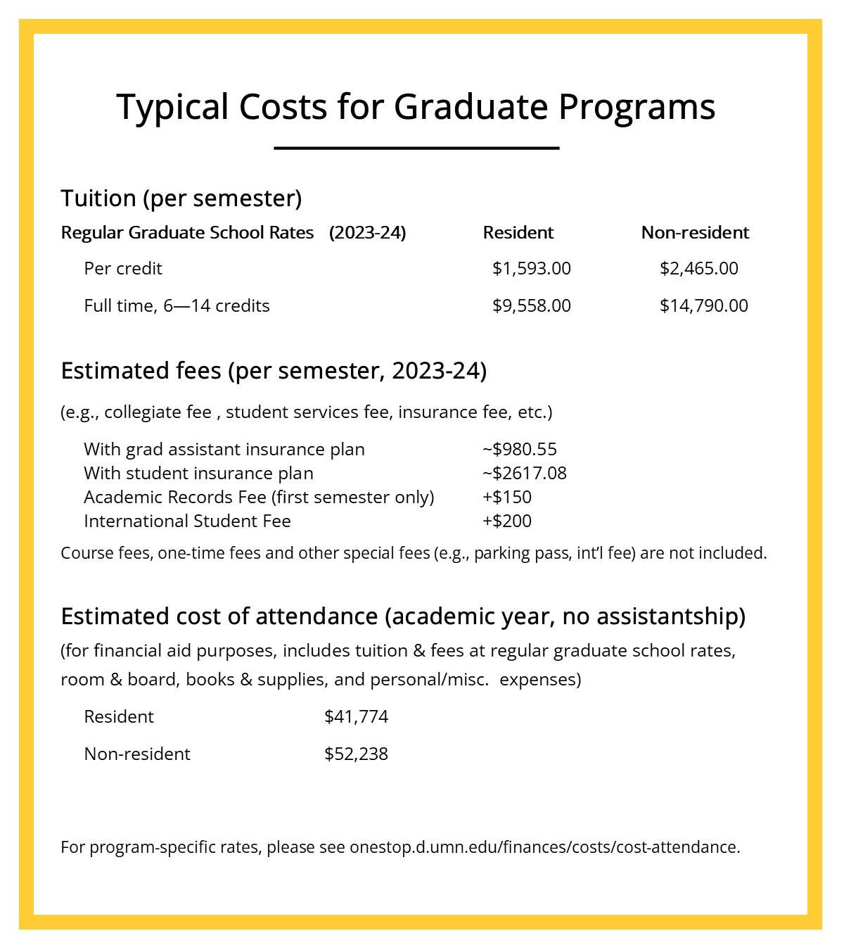 Flyer for grad school tuition costs 2023-2024