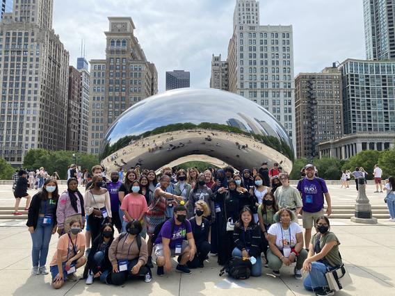 A group of UBVQ students at the bean sculpture in Chicago