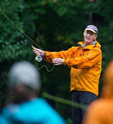 Ken Gilbertson demonstrating fly fishing